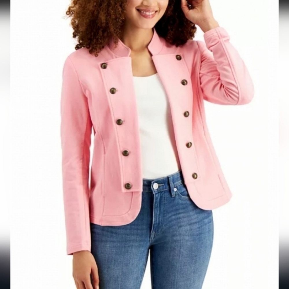 Tommy Hilfiger Pink Band Jacket Double Breasted Military Style Size Large
